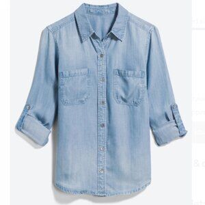 Liverpool Betty Chambray Relaxed Button Down Top - Light Blue - L